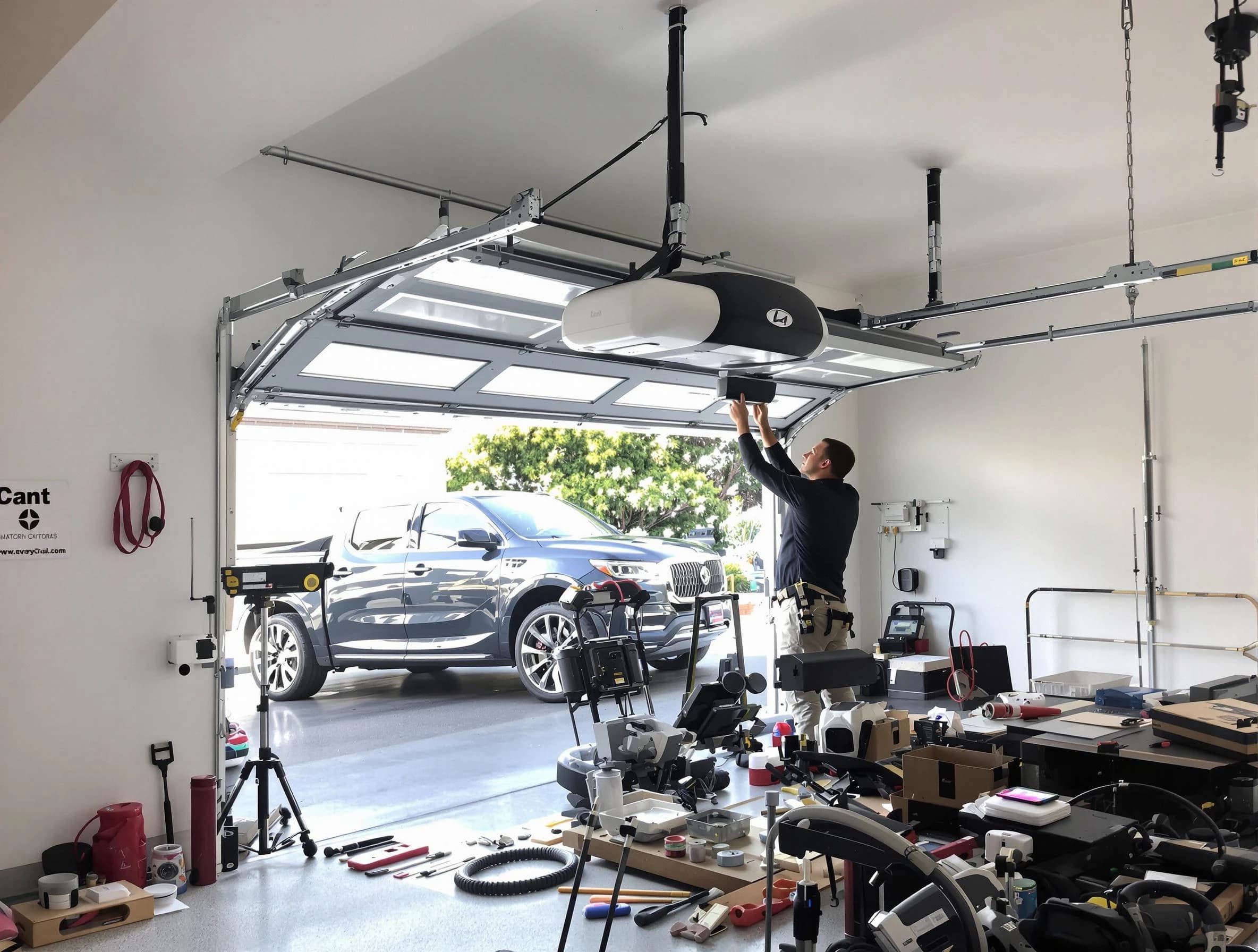 Spring Hill Garage Door Repair specialist installing smart garage door opener system in Spring Hill home