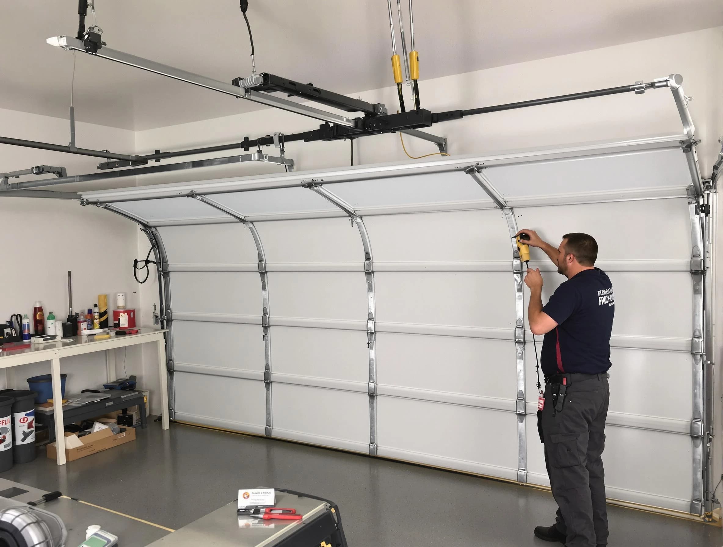 Spring Hill Garage Door Repair certified technician performing overhead door system repair in Spring Hill