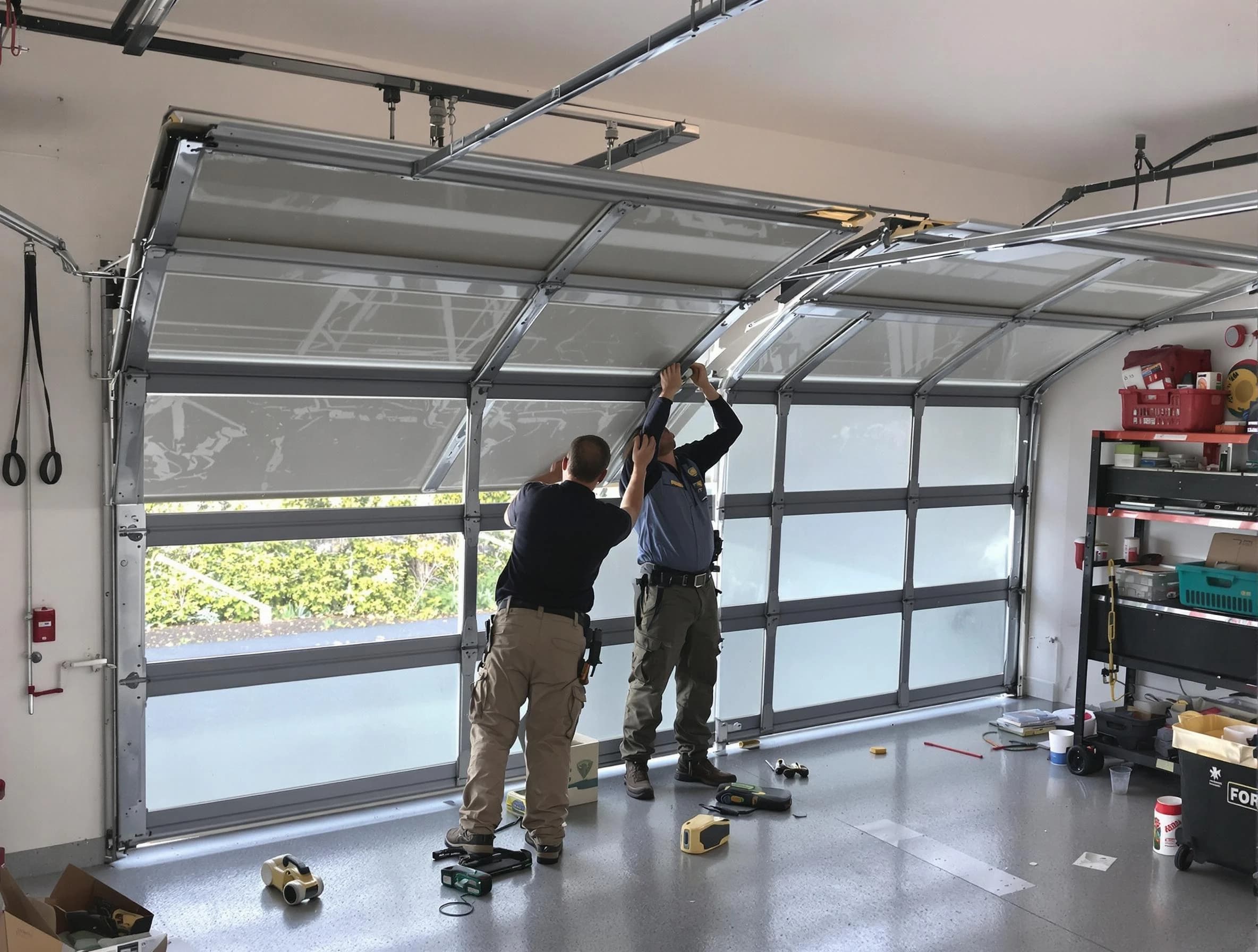Spring Hill Garage Door Repair expert performing precise panel replacement on Spring Hill garage door