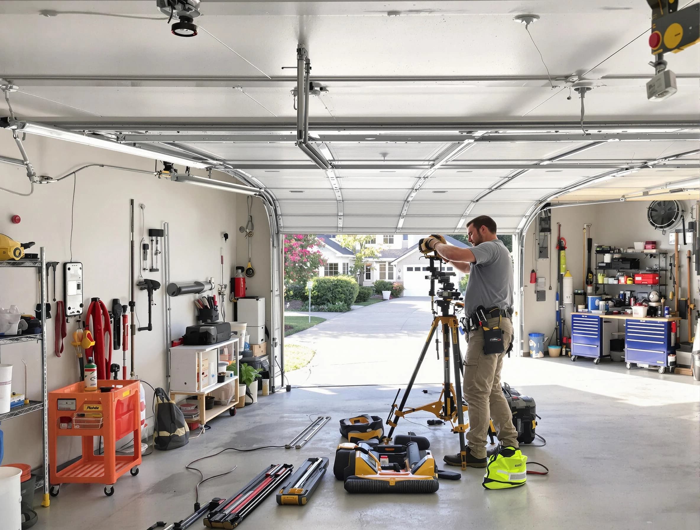 Spring Hill Garage Door Repair specialist performing laser-guided track alignment in Spring Hill
