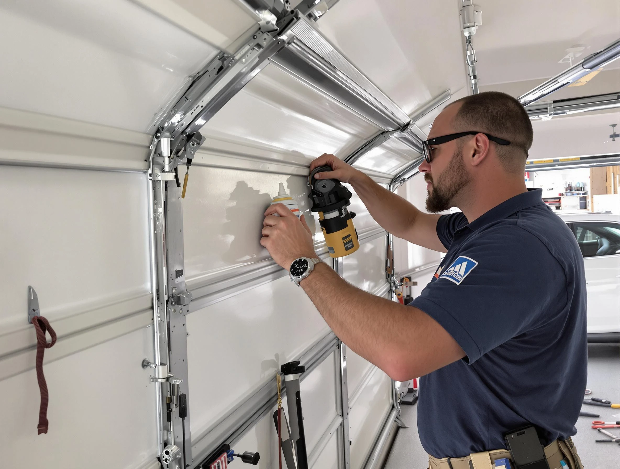 Spring Hill Garage Door Repair technician performing comprehensive noise reduction service in Spring Hill